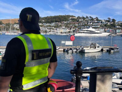 Tier 1 Solutions security officer monitoring the harbour at Dartmouth Royal Regatta